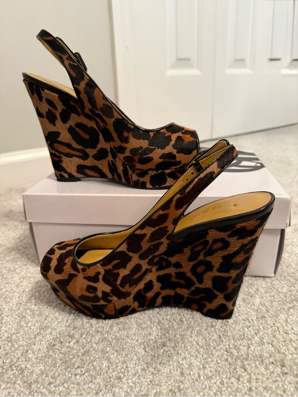 Nine West Leopard Print Slingback Wedge Heels 6.5